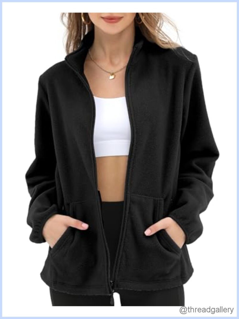 Women's Microfleece Zip Front Jacket 6 Pockets Lightweight Casual